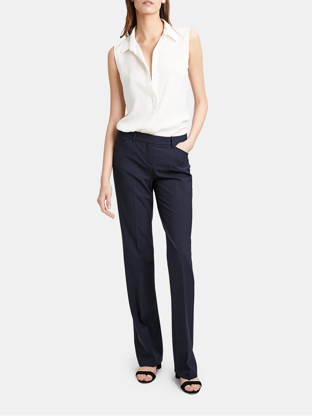 Theory Sleeveless Cream Collared Blouse- TANELIS- Ivory - Picture 2 of 4